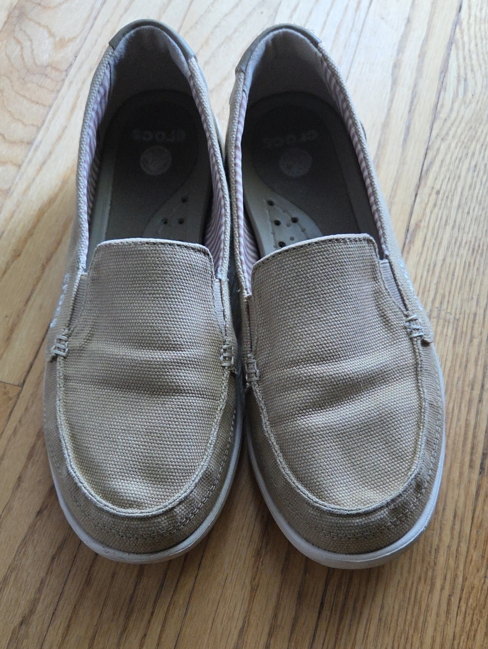 CROCS Women's Tan Canvas Slip-On Moccasins
